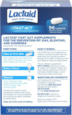 Lactaid Fast Act Lactose Intolerance Caplets with Lactase Enzyme, Dairy Relief from Gas, Bloating & Diarrhea, 9000 FCC Lactose Intolerance Pills, 96 Individual Travel On-The-Go Packs (96 x 1 ct)