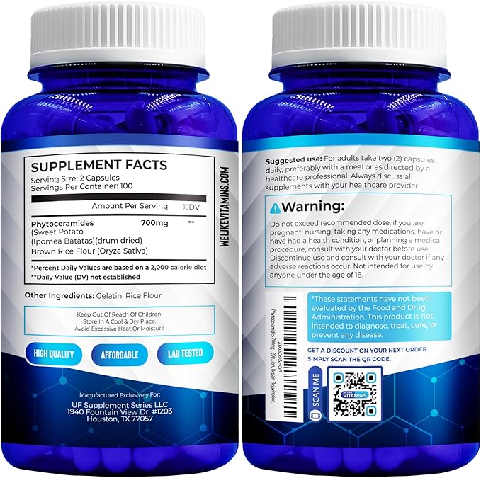 We Like Vitamins Phytoceramides 700mg - 200 Capsules All Natural Wheat Free and Plant Based - Phytoceramide Supplement - Skin Supplement for Women - Ceramides for Skin Hydration, Repair, Rejuvenation