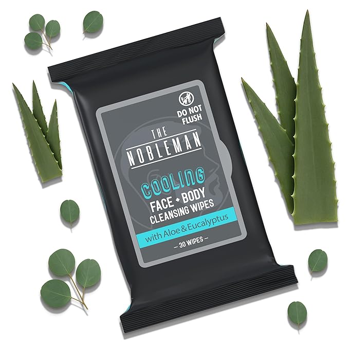 Men's Cooling Face + Body Cleansing Wipes - 4 Pack - 120 Count Post Workout Travel Towlettes