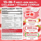 Collagen Peptide Gummies for Women & Men Sugar-Free, Multi Collagen Hydrolyzed w/ 1500mg Protein Type I,II,III,V,X, 5000mcg Biotin, Methylated B12, Vitamin C A E D3 B6 for Skin Hair Nails, Bone, 60Cts