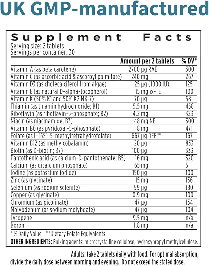 Igennus Methylated Men's Multivitamin with 22 Actives, Added Lycopene for Antioxidant Support, High Potency B12, Sustained Release, Pure & Clean, Non-GMO & Halal, 60 Tablets