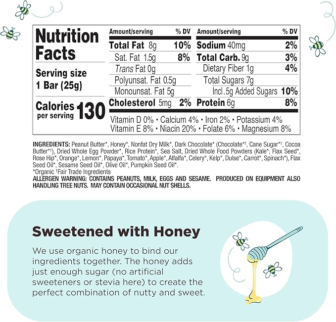 Perfect Bar Mini, Dark Chocolate Chip Peanut Butter Protein Bar, Protein Snack, Snack Bar, Organic, Gluten Free, Soy Free, Non GMO, No Sugar Alcohols, .88 Ounce Bar, 24 Count