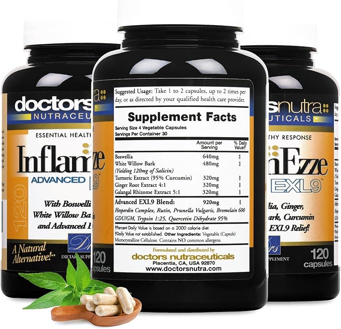 InflamEzze - Turmeric, Curcumin, Ginger Supplement - Gluten-Free (120 Count)