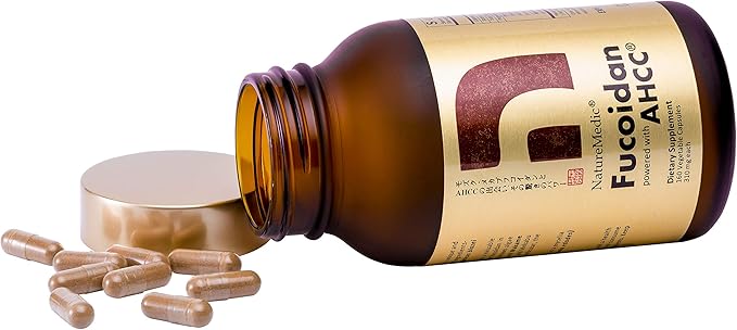 Fucoidan Powered with AHCC® Brown Seaweed Immunity Supplement with High Purity Mekabu Mozuku Agaricus 1 Bottle - 160 Vegetable Capsules
