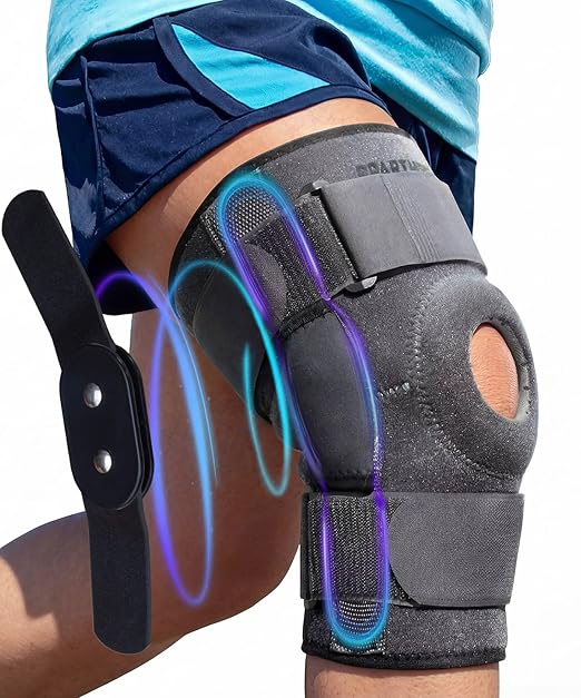 Sparthos Knee Brace - Heavy-Duty Hinged Support for ACL, MCL, Meniscus Tear, Arthritis, Tendonitis Pain - Open Patella - 4-Strap Adjustable, For Men and Women, Check Size Chart (Medium, 12½-15½″ Thigh)