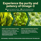 Vegan Omega 3 Gummies 1200mg - Dual Layer - Fish Oil Alternative, Marine Algae Omega 3 Supplement DHA 600mg, EPA 400mg with Astaxanthin,Sugar Free,60 Cts