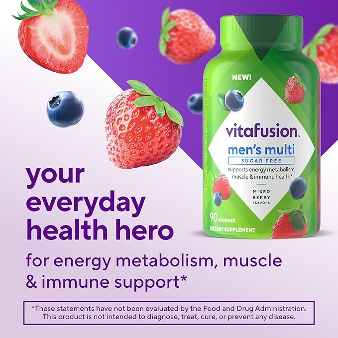 Vitafusion Sugar Free Men’s Multi Daily Gummy Multivitamins, Supports Energy Metabolism, Muscle and Immune Health (1), Mixed Berry Flavors, (Pack of 2)