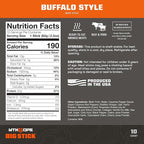 MTN OPS Big Stick High Protein Meat Sticks - 20g Protein, 10% Collagen - Buffalo Style Flavor - Individually Wrapped Beef Snacks - 10 Count Carton