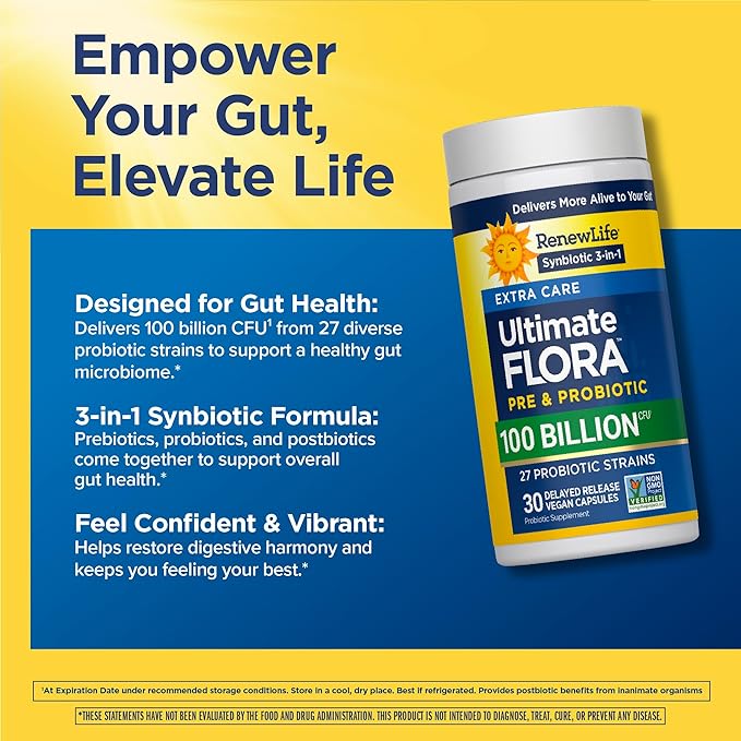 Renew Life Ultimate Care Probiotic Capsules, Daily Supplement Supports Respiratory, Digestive and Immune Health, L. Rhamnosus GG, Dairy, Soy and gluten-free, 100 Billion CFU, 30 Count