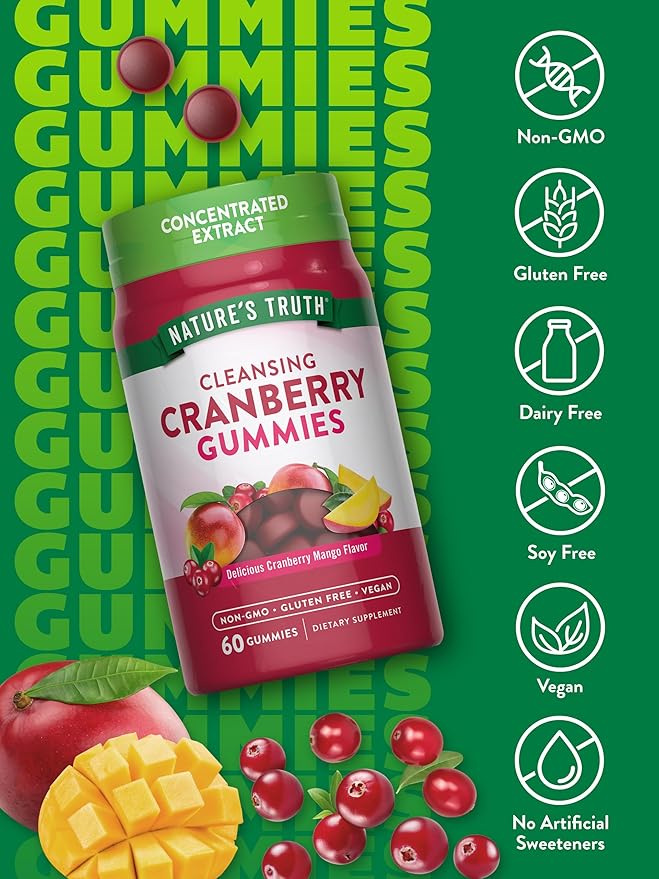 Nature's Truth Cranberry Gummies | 60 Count | Vegan, Non-GMO & Gluten Free Supplement | Cranberry Mango Flavor
