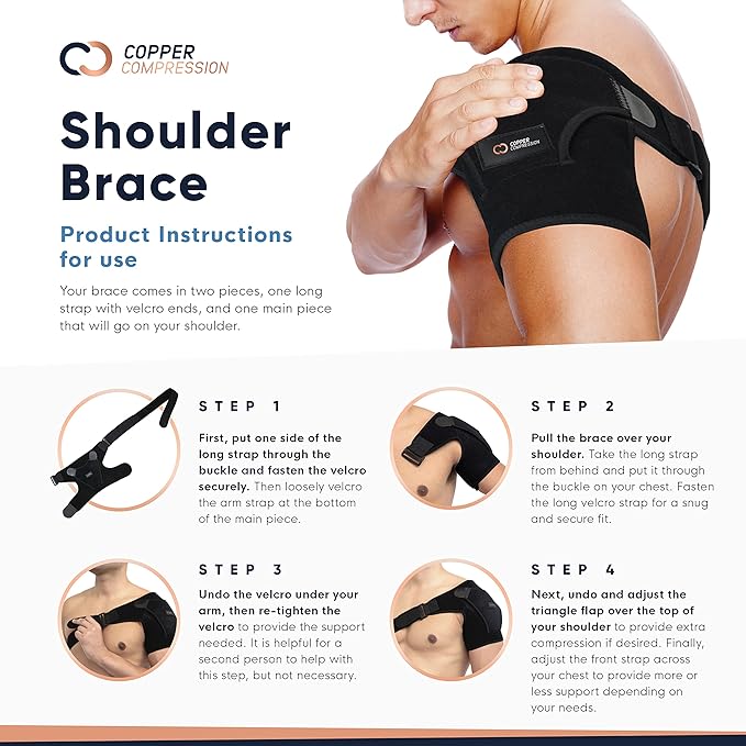 Copper Compression Recovery Shoulder Brace - Immobilizer for Torn Rotator Cuff, AC Joint Pain Relief, Dislocation, Arm Stability, Injuries, Tears - Adjustable Fits Men, Women - Black - S/M