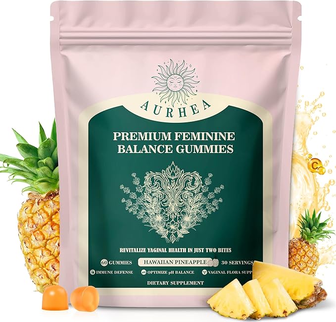 Premium Feminine Balance Gummies for Women - pH Balance & Wellness Support with Hawaiian Pineapple, Vegan Gluten-Free Supplement - 60 Count