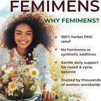 FEMIMENS – PMS Support Supplement for Women – PMS Relief for Women & Menstrual Cramp Relief – Hormonal Balance for Women – Chasteberry Vitex, Ashwagandha, Ginger, Fenugreek – 120 Vegan Capsules