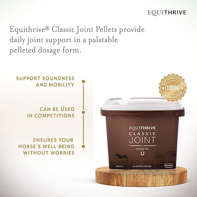 Equithrive Classic Joint Supplement Pellets with Glucosamine, Chondroitin, Hyaluronic Acid and MSM for Horses and Senior Horses, 3.3 lbs
