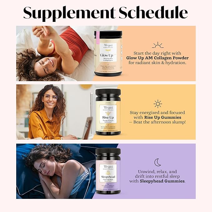 Winged Wellness Glow Up AM, Collagen Powder for Women - Morning Beauty Supplement for Glowing Skin with Grass-Fed Hydrolyzed Collagen Peptides, Lion's Mane & Shatavari - 21 Servings, Unflavored