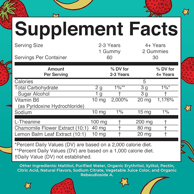 MARYRUTH'S Kids Nighttime Gummies | Sugar Free | NO Melatonin with L Theanine, Lemon Balm, Chamomile, Vitamin B6 | Relaxation Support for Kids 2+ | Vegan | Non-GMO | Gluten Free | 60 Count