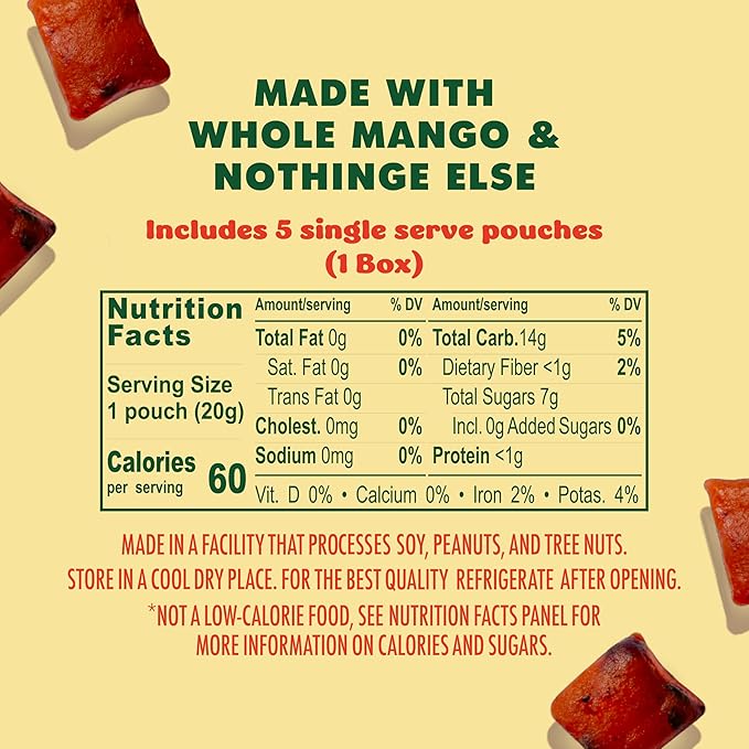 SOLELY - Organic Mango Whole Fruit Gummies (Pack of 1 Box, 5 Bags per Box) - Real Fresh Fruit - Healthy Snacks for Adults & Kids - Non GMO, Vegan Snacks, Shelf Stable - 5 Bags (3.5 oz)