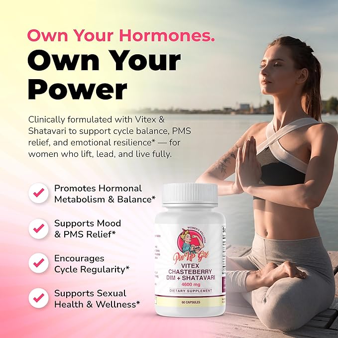 Pin Up Girl Vitex Chasteberry + DIM & Shatavari – Hormonal Balance Supplement for Women – Supports Hormonal Balance, Cycle Health & Reproductive Wellness – 4600mg - 60 Capsules (3-Pack)