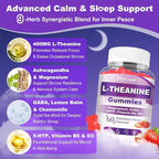 2 Pack L-Theanine Gummies, L Theanine Supplement for Adults & Kids, L'Theanine with Ashwagandha, Magnesium, 5HTP & GABA - Support Calm, Relax, zzZ, Focus, Vegan Strawberry Flavor, 120 Count