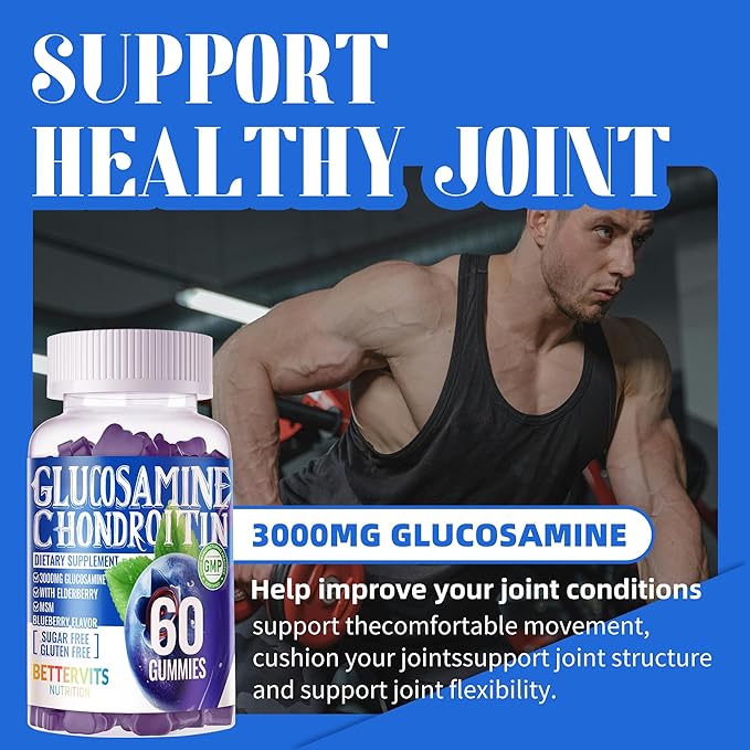 Glucosamine Chondroitin Gummies with MSM & Elderberry Extra Strength - Joint Support, Antioxidant Immune Support Supplement for Adults, Men & Women.120 Blueberry Gummies