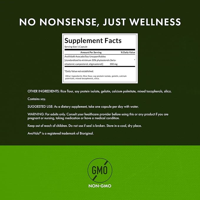 Swanson AvoVida - Natural Supplement Promoting Joint Health & Mobility - Avocado & Soybean Unsaponifiables to Support Cartilage & Tissue Health - (60 Capsules, 300mg Each) (1 Pack)