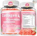 180 Count Collagen Gummies Collagen Protein Type I II III V X with Biotin Vitamin C A B D E Keratin Hyaluronic Acid for Hair Skin Nails Joint Immune Digestion Women Men Sugar Free Strawberry