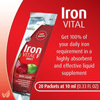 hübner Iron Vital Liquid Iron Supply Plus Vitamin C, Dietary Supplement for Adults and Kids, Vegan and Gluten-Free, Fruit Flavor, Box of 20 Packets, 10 ml Each - 2 Pack (40 Packets)