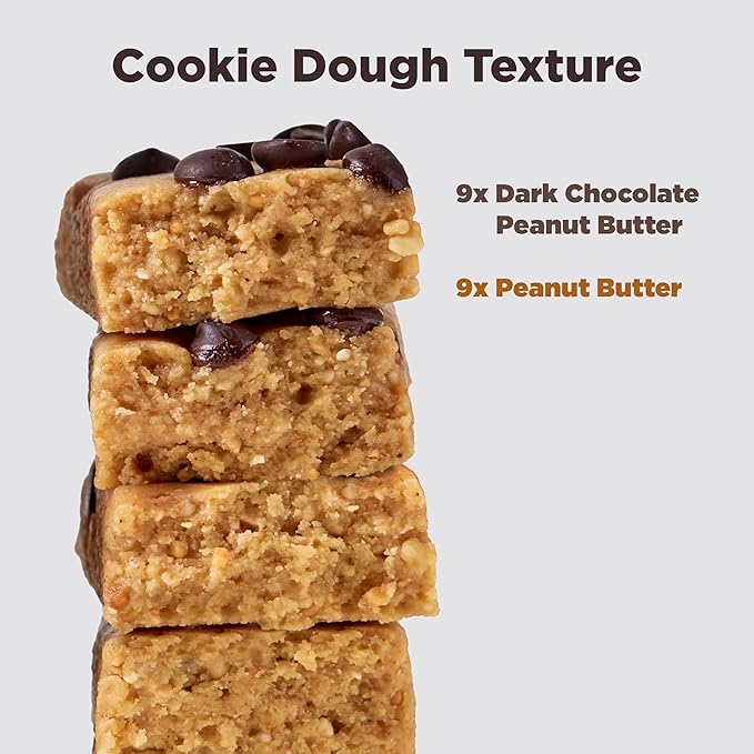 Perfect Bar Mini Protein Bars, Peanut Butter and Dark Chocolate Chip Peanut Butter Variety Pack, Gluten Free, Made with Organic Honey, Cookie Dough Texture, Refrigerated, 18 Count, 0.88 Oz Bar