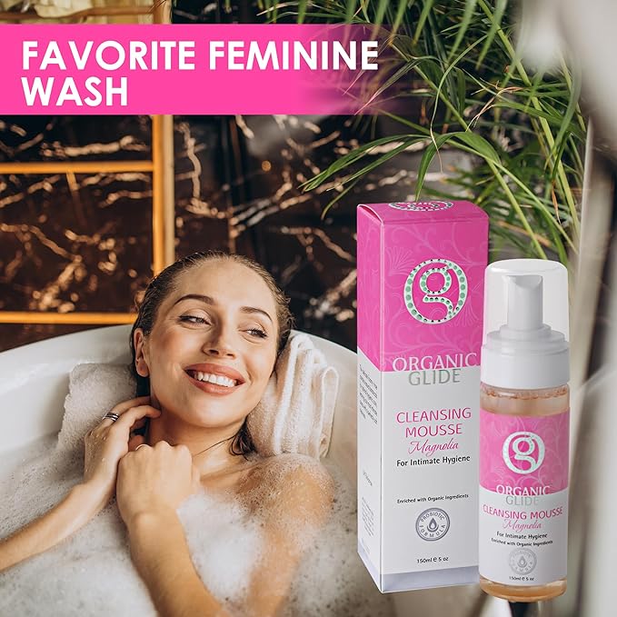 Organic Glide Feminine Body Wash 5 fl oz - Natural Cleansing Mousse with Unique Probiotic Support, pH Balanced, Gentle for Sensitive Skin & Intimate Areas, Refreshing Magnolia Scent (2-pack)