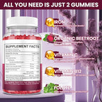 Iron Gummies Supplement for Women & Men, Iron Supplements for Anemia with Vitamin C, B12, Folate-Blood Builder & Energy Support for Iron Deficiency-Grape Flavor, Vegan, 60 Gummies