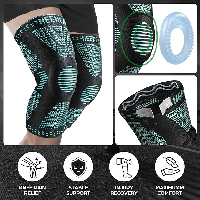 NEENCA Professional Knee Brace for Pain Relief, Medical Knee Support with Patella Pad & Side Stabilizers, Compression Knee Sleeve for Meniscus Tear, ACL, Joint Pain, Runner, Workout (Emerald, Medium)