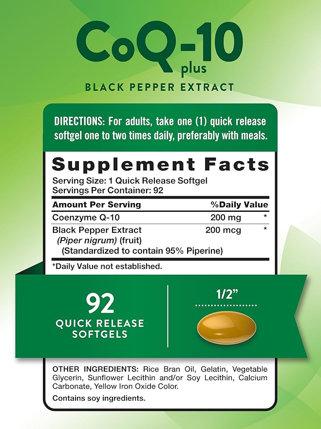Nature's Truth CoQ10 200 mg Softgels | 92 Count | Enhanced Absorption | with Black Pepper Extract | Non-GMO & Gluten Free Supplement