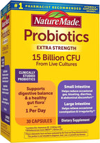Nature Made Probiotics for Digestive Health Extra Strength 15 Billion CFU from Live Cultures, Probiotics for Women and Men, 30 Probiotic Capsules, 30 Day Supply