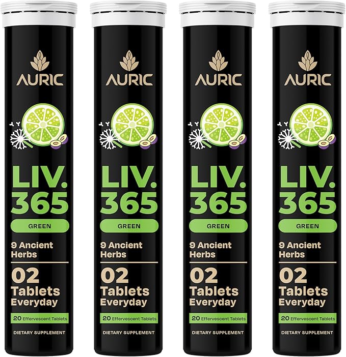 Auric Liv365 Liver Detox Supplement 80 Tablets | Lemon Flavour Advanced Herbal Formula for Liver Health, Detox & Cleansing