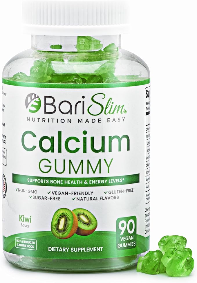 BariSlim Bariatric Calcium Gummies - Specially Formulated Bariatric Vitamins for Patients After Weight Loss Surgery - Supports Energy Levels & Bone Health | Kiwi (90 Vegan Gummies)