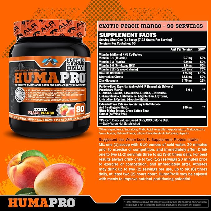 HumaPro Essential Amino Acid Formula | EAA Protein Supplement | Supports Muscle Recovery & Performance | Vegan, Gluten Free | | 90 Servings (Exotic Peach Mango)