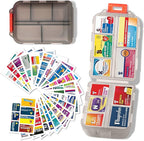 iouwei Large Pill Organizer with Medicine Labels - 7 Day Travel Daily Container, Mini Medication Storage Case (Grey, 161 Labels)
