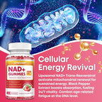 NAD+ Gummies, 1200mg Liposomal NAD Supplement for Women & Men with Trans-Resveratrol & Black Pepper Extract Anti-Aging Supplement, Brain & Cellular Mitochondrial Health - 60 Gummies Strawberry