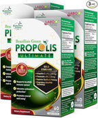 LABO Nutrition Brazilian Green Propolis Ultimate – Propolis Extract with 28mg Artepillin C and 5% Flavonoids Natural Bee Supplement for Immune, Brain Support High Concentrate Propolis, 60 Veg Capsx3