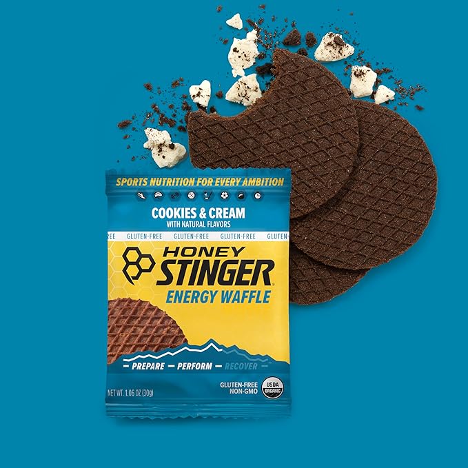 Honey Stinger Organic & Gluten Free Energy Waffle Variety Pack of 18, 12 Salted Caramel and 6 Cookies & Cream Waffles, Nutritious Stroopwafel Snack for Exercise, Endurance and Performance