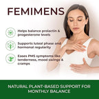 FEMIMENS – PMS Support Supplement for Women – PMS Relief for Women & Menstrual Cramp Relief – Hormonal Balance for Women – Chasteberry Vitex, Ashwagandha, Ginger, Fenugreek – 120 Vegan Capsules