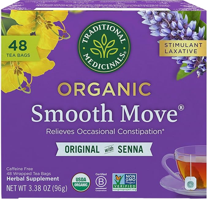 Traditional Medicinals Organic, Smooth Move Tea, Original with Senna - Helps Relieve Constipation Overnight - Kosher, Non-GMO, Caffeine-Free - 48 Tea Bags