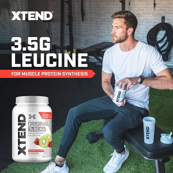 Xtend Original BCAA Powder, 7g BCAAs and 2.5g L-Glutamine for Muscle Recovery Hydration and Lean Muscle, Sugar Free Intra and Post Workout Drink with Electrolytes, Strawberry Kiwi Splash, 90 Servings