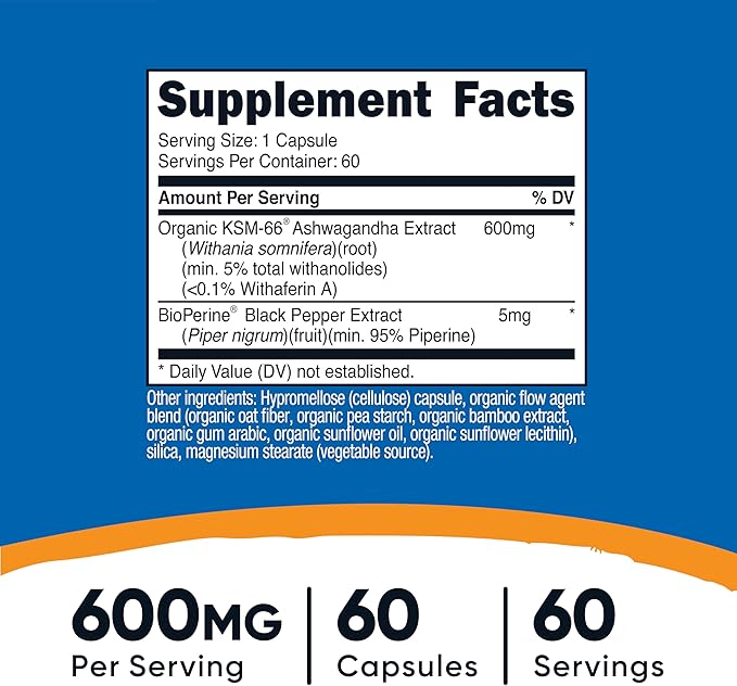 Nutricost KSM-66 Ashwagandha Root Extract 600mg, 60 Veggie Caps (3 Bottles) - 5% Withanolides - with BioPerine