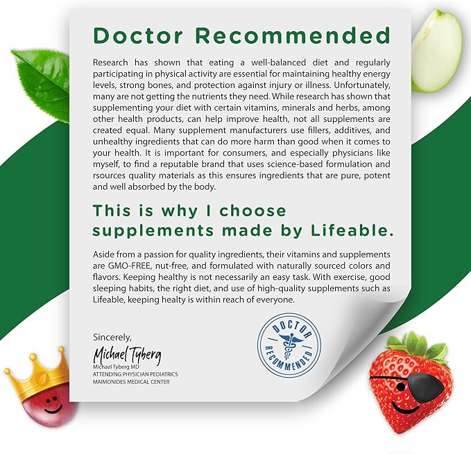 Lifeable Vitamin B Complex for Kids | with VIT C | Great Tasting B Complex Gummies | Vegan Kids B Complex | Energy and Nerve Support | 90 Gummies