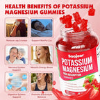 Potassium Magnesium Gummies,High Absorption Magnesium Glycinate,D3 & B6,Potassium Citrate - for Muscle Support, Leg Cramps & Electrolyte Balance - Vegan, Non-GMO, Strawberry Flavor, 60 Count
