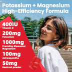 Potassium Magnesium Gummies - High Absorption Magnesium Glycinate & Potassium Citrate Plus Omega 3, B6, D3, K2 & Calcium - Chewable Gummy for Leg Cramps, Immunity & Energy Strawberry 60 Gummies