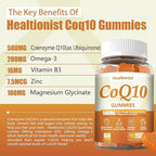2 Pack 500MG Coq10 Gummies - 3X Better Absorption, Plus Omega-3, Magnesium, Vitamin B3 & Zinc - Coenzyme Q10 Supplements for Heart Health, Cellular Energy & Antioxidant, Vegan, 120 Counts