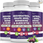 Liberty Lifestyle Resveratrol, Berberine, Grape Seed Extract, Quercetin, Polyphenol Supplement for Women and Men with Noni Extract, N-Acetyl Cysteine, Acai Extract (180 Count)