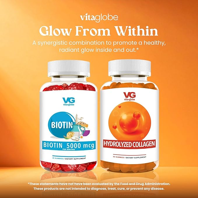 VITA GLOBE Collagen Gummies – 200mg Hydrolyzed Collagen Types I, II, III, V & X | Supports Hair, Skin, Nails, Joints & Bones | Non-GMO Daily Collagen Supplement for Adults – 120 Gummies (Pack of 2)